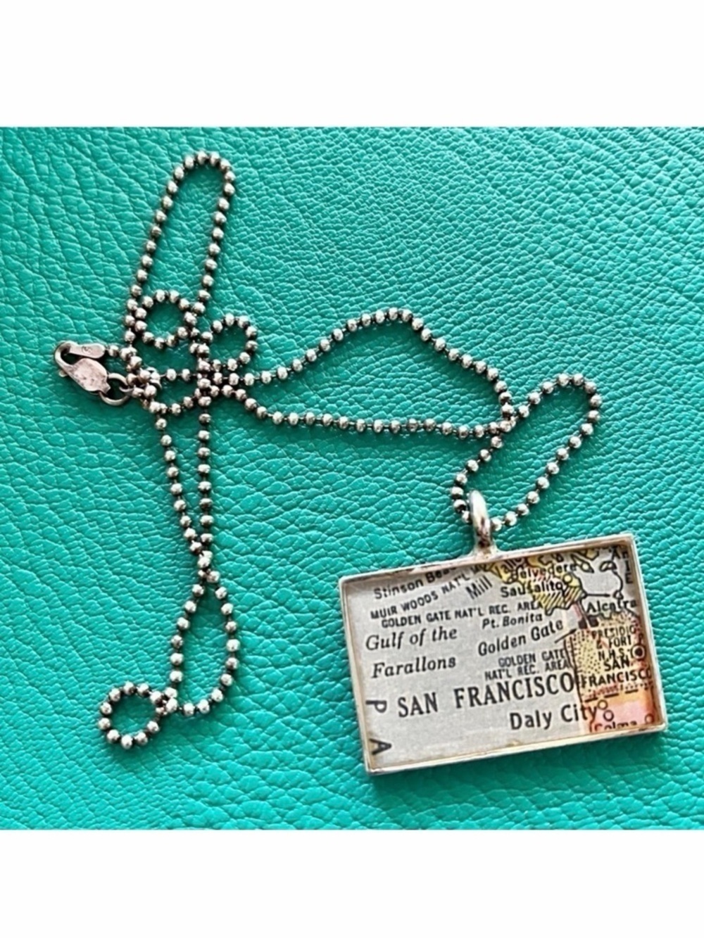 San Francisco Vintage Map Pendant Necklace .925 Chain Northern California Retro